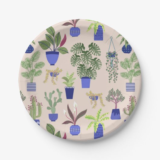 Cactus Pattern roze Papieren Bordje (Voorkant)