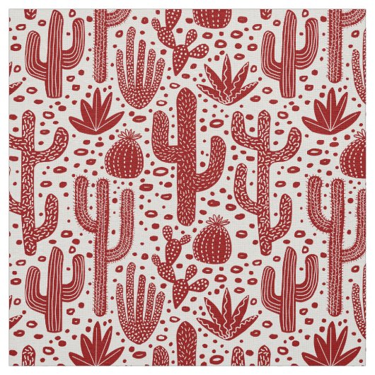 Cactus Pattern - Ruby Red en White Stof (Swatch)