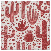 Cactus Pattern - Ruby Red en White Stof (Close Up)