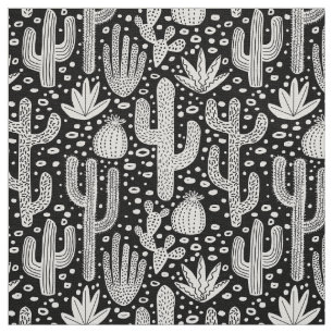 Cactus Pattern - White on Black Stof