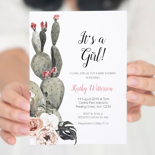 Cactus Peach Baby shower Girl Uitnodiging
