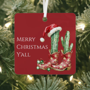 Cactus Pet Sterren Westerne Cowboy Laarzen Kerst Metalen Ornament
