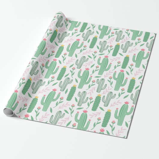 Cactus Plant Green Paars Pattern Cadeaupapier (Uitgerold)