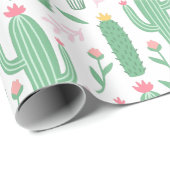Cactus Plant Green Paars Pattern Cadeaupapier (Rol Hoek)