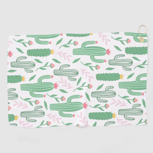 Cactus Plant Green Paars Pattern Golfhanddoek (Horizontaal)