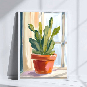 Cactus Plant   Groene Botanische Aquarel Poster