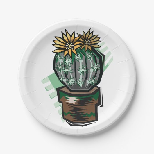 Cactus Plant in een potje Papieren Bordje (Voorkant)