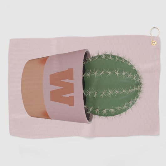 Cactus Plant Monogrammed Roze en Groen Golfhanddoek (Horizontaal)