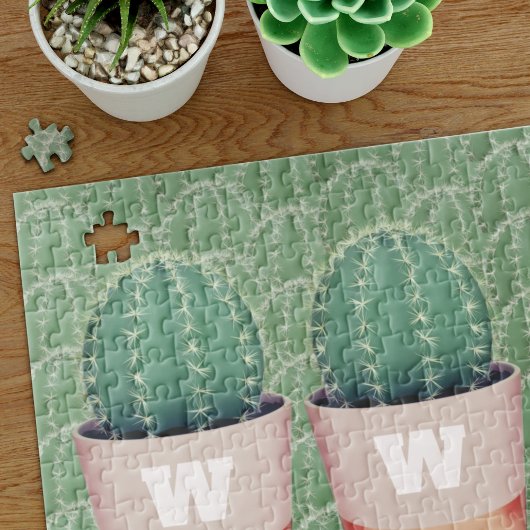 Cactus Plant Pot Monogram Jigzaag Puzzle Legpuzzel