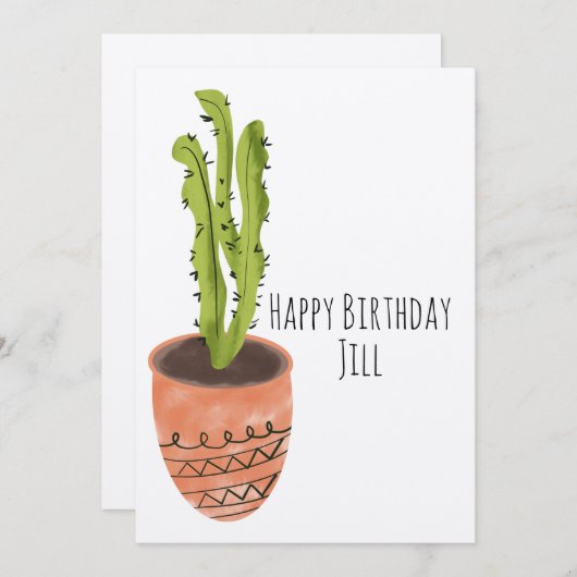 Cactus Plant Terracotta Hand Drawn Birthday Kaart (Voorkant / Achterkant)
