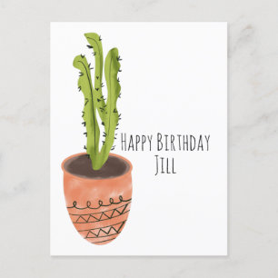 Cactus Plant Terracotta Hand Getekende Verjaardag Briefkaart