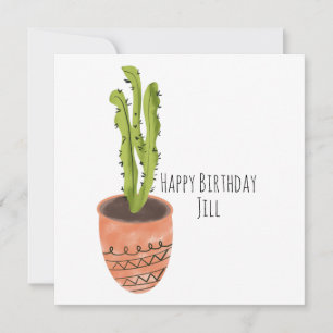 Cactus Plant Terracotta Hand Getekende Verjaardag  Kaart