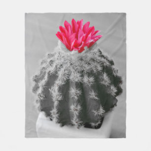 Cactus Plant zwart wit foto met roze bloem Fleece Deken