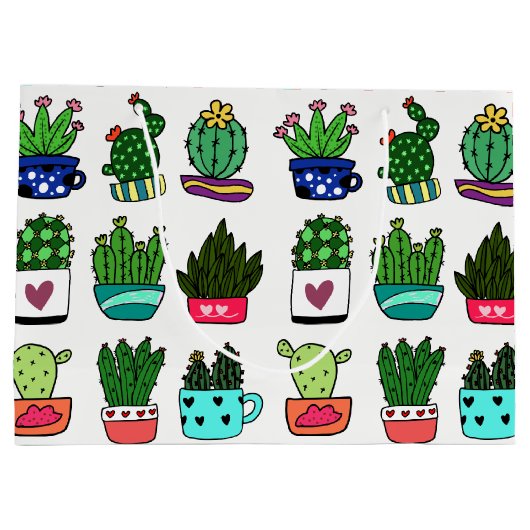 Cactus planten in kleurrijke pot grote cadeazak groot cadeauzakje (Achterkant)