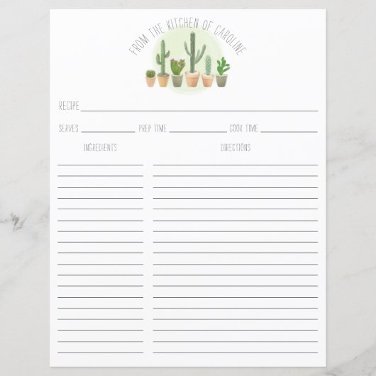 Cactus Plantes Succulentes Cartes de Recette Class (Devant)