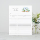 Cactus Plants Succulents Recipe Card Binder Insert (Staand voorkant)
