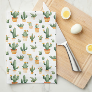 Cactus pointillé sur la serviette de cuisine blanc