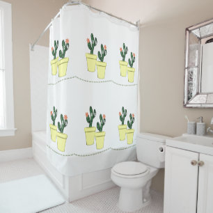 Cactus Pots Jaune Douche Florale Rideau