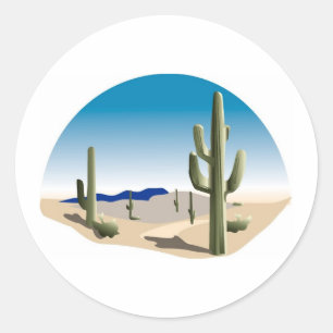Cactus Prairie Scene Ronde Sticker