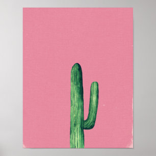 Cactus print. Planten op roze illustratie Poster