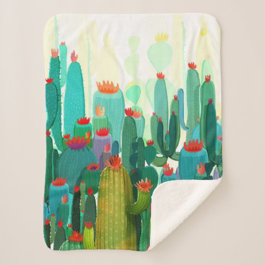 Cactus Print | Veel cactus Sherpa Deken (Voorkant)