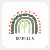 Cactus Rainbow NAME Oranje groene moderne woestijn Vierkante Sticker (Voorkant)