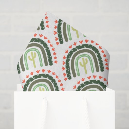 Cactus Rainbow Oranje Green White Modern Tissuepapier (Cadeauzakje)