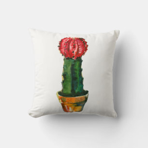 Cactus Red en Green Waterverf Southwestern Boho Kussen