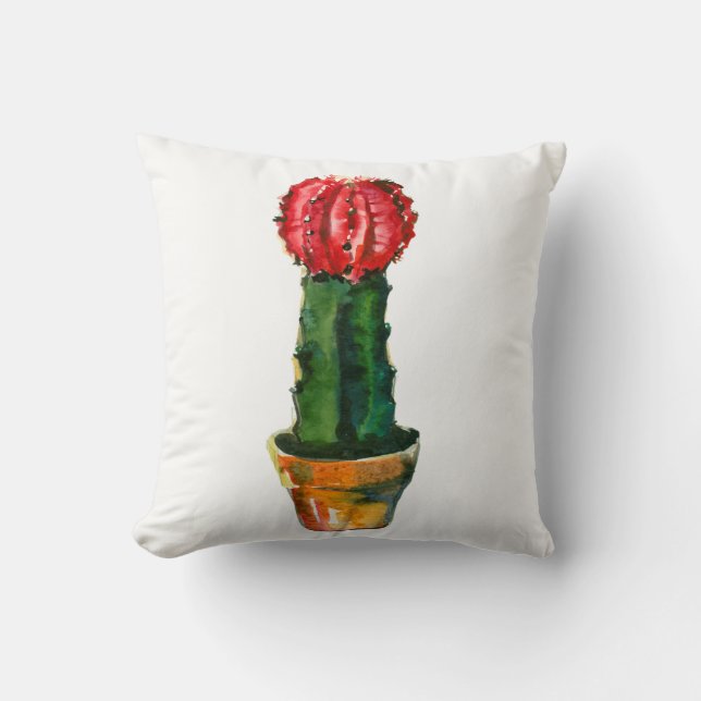 Cactus Red en Green Waterverf Southwestern Boho Kussen (Voorkant)