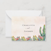 Cactus roos gouden rustieke trouwreactie RSVP Notitiekaartje (Achterkant)