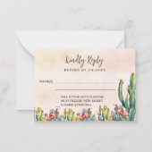 Cactus roos gouden rustieke trouwreactie RSVP Notitiekaartje (Voorkant)