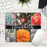 Cactus rose design photos script nom personnalisé<br><div class="desc">Brillamment rouge, jaune et orange roses et vert luxuriant, aqua et cactus noirs crient chauds, les jours d'été. Profitez des fleurs et de l'atmosphère paisible d'un jardin animé chaque fois que vous utilisez cette photo magnifique nom personnalisé mousepad. Fait un grand cadeau pour quelqu'un spécial! Entrez simplement le nom de...</div>
