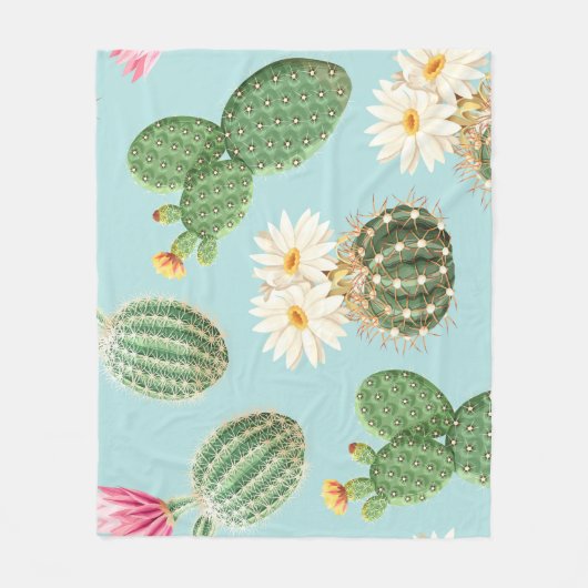 Cactus, roze bloemen: licht decor fleece deken (Voorkant)