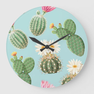 Cactus, roze bloemen: licht decor grote klok