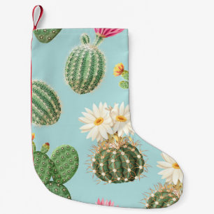 Cactus, roze bloemen: licht decor kleine kerstsok