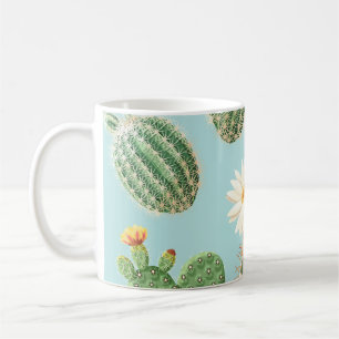 Cactus, roze bloemen: licht decor koffiemok