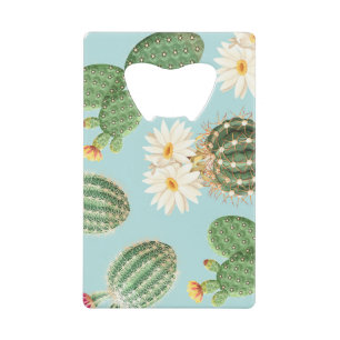 Cactus, roze bloemen: licht decor kredietkaart flessenopener