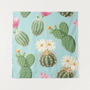 Cactus, roze bloemen: licht decor wandkleed