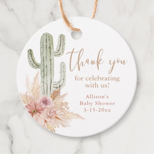 Cactus roze bloemenboho meisje baby shower dank je bedankjes labels (Voorkant)