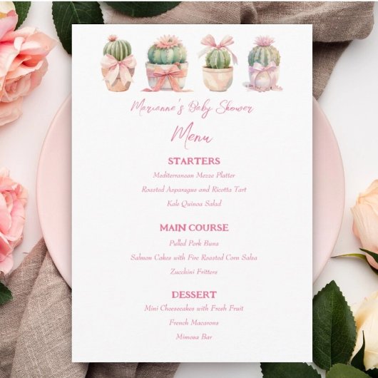 Cactus Roze Lint Baby Meisje Douche Menu