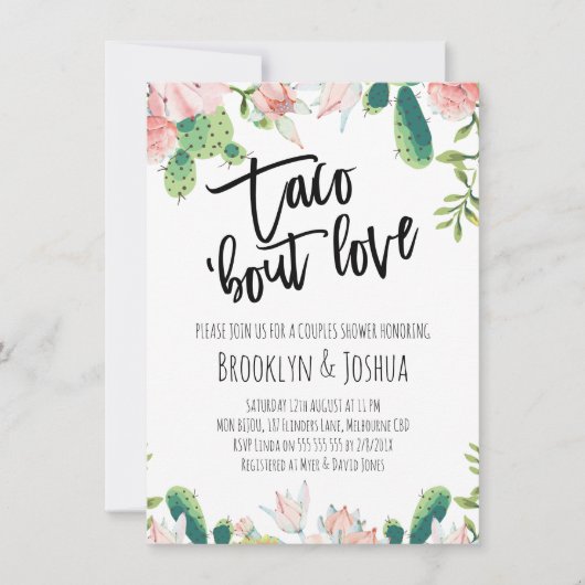 Cactus Roze Taco 'bout Love Koppels Bruiloft Kaart (Voorkant)
