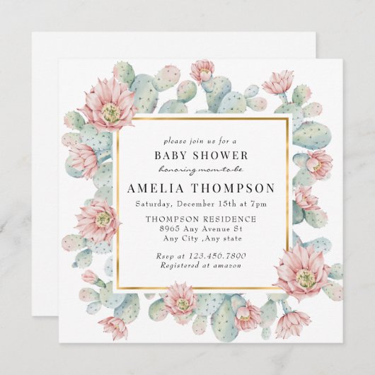 Cactus | Rustiek Boho Baby shower Kaart (Voorkant / Achterkant)