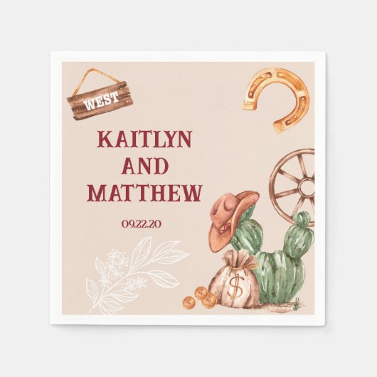 Cactus Rustiek bruin Westerne bruiloft Servet (Voorkant)