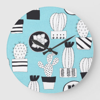 Cactus, sappig: met de hand getekend naadloos ontw grote klok