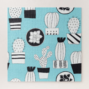 Cactus, sappig: met de hand getekend naadloos ontw legpuzzel