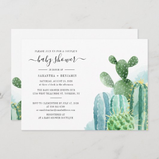 Cactus Script Couples Baby shower Invitation (Voorkant / Achterkant)