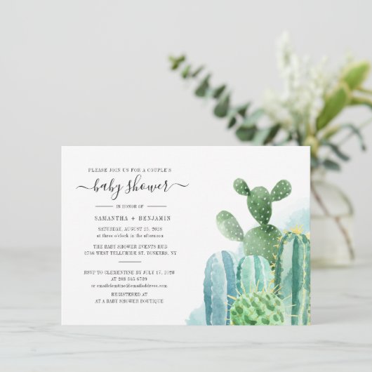 Cactus Script Couples Baby shower Invitation (Staand voorkant)
