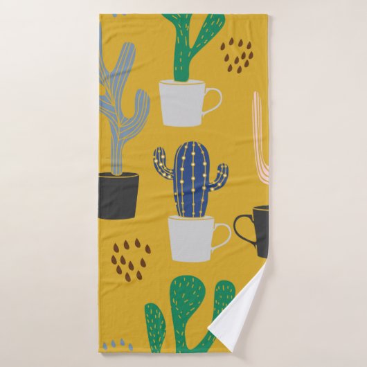 Cactus seamless pattern background. Hand drawn col (Serviette de bain)