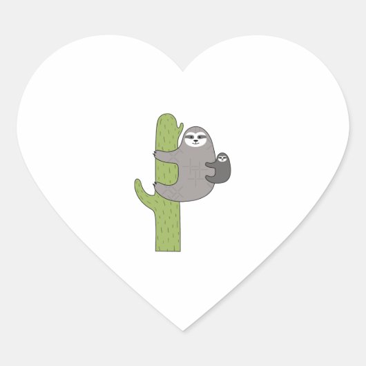 Cactus Sloth Hart Sticker (Voorkant)
