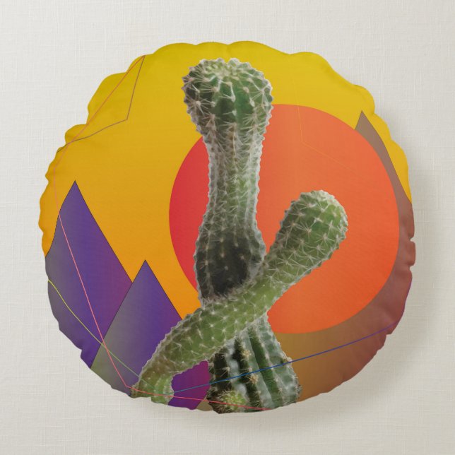 Cactus & Soleil , Coussin rond coloré (Devant)